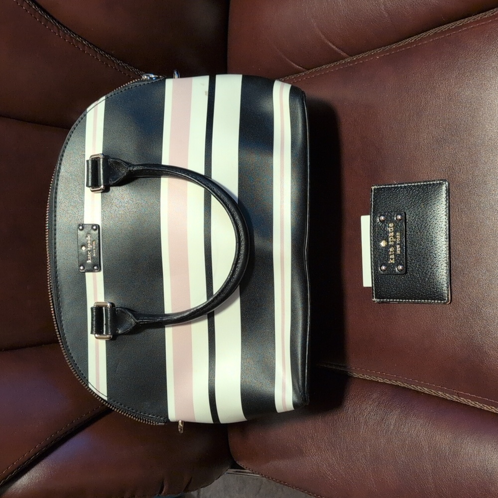 Kate Spade striped satchel - without the crossbody strap + wallet/card holder